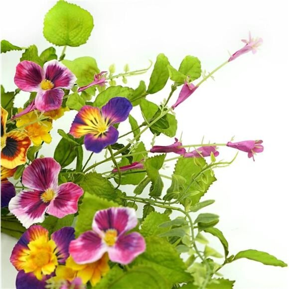 Artificial 20" Spring Summer Wreath with Pansy Flower,Yellow Daisy,Rose Leaf - Picture 6 of 8